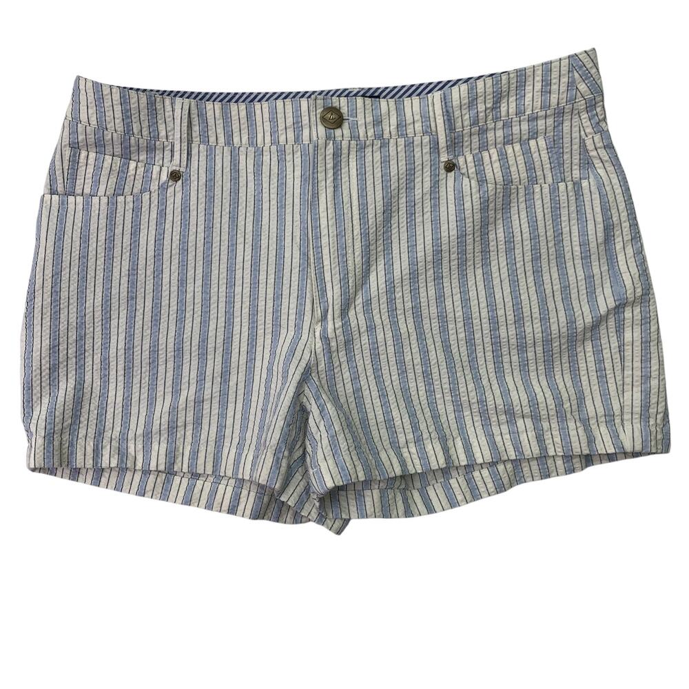 Sperry Womens Size 12 Blue White Striped 3" Seersucker Shorts Flat Front